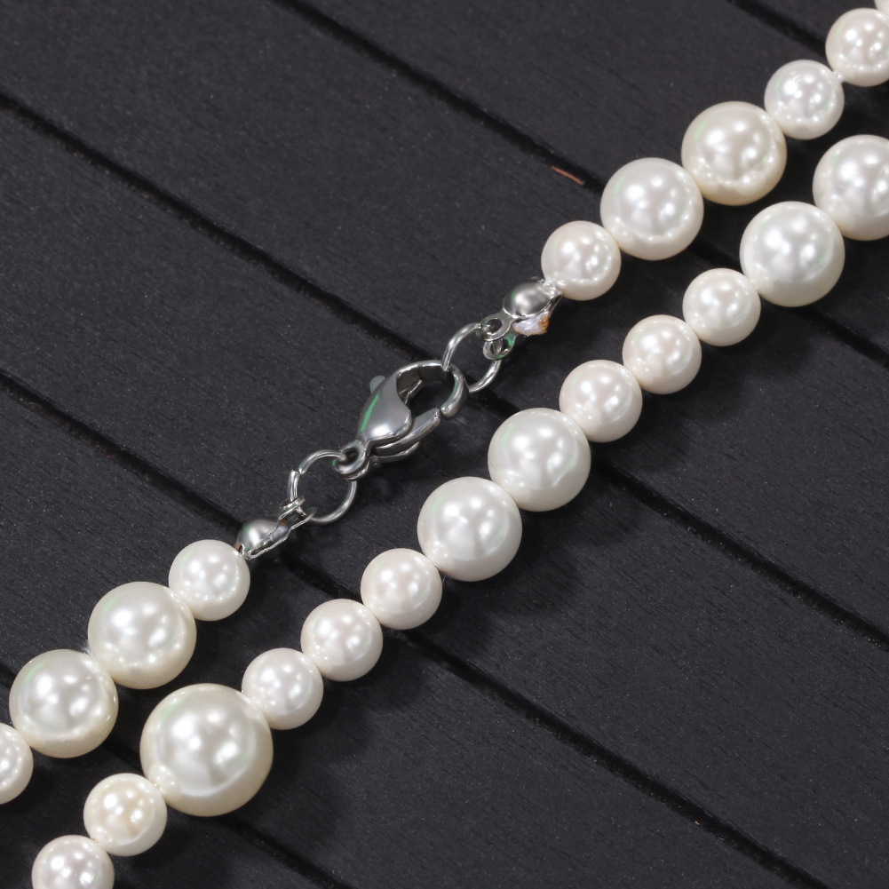 6-10mm Hip Hop Simple Design White Pearl Beaded Necklace Multi Size Mixed Beads Versatile Necklaces For Men And Women Bijoux Collar