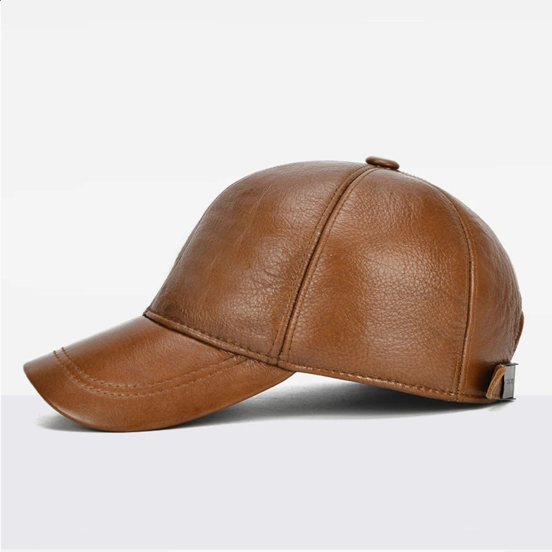 Adjustable Mens Genuine Cowhide Leather Baseball Cap Fall Winter Outdoor Sports Hat Men Real Cowhide Leather Caps 241226