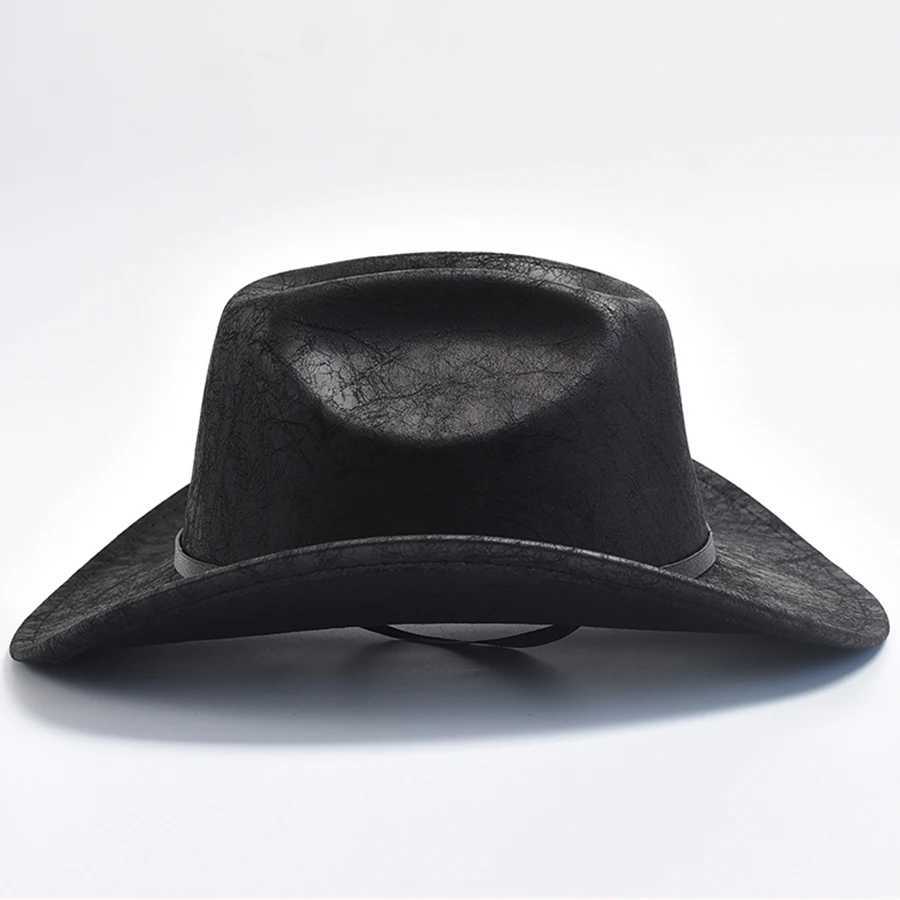 Artificial leather western mens cowboy hat retro gentleman Panama cowboy hat Sombrero Hombre W241225