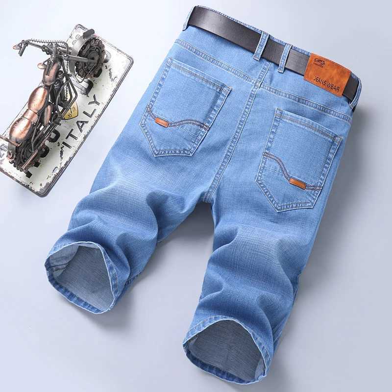 Mens denim shorts 2024 summer new thin elastic strength slim fit shorts mens brand clothing blue W241226
