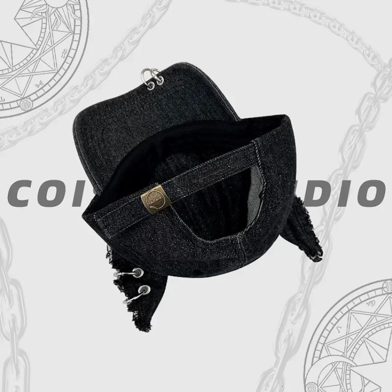 Black Y2K Devil Ears Denim Baseball Caps Women Summer Autumn Personality Versatile Retro Ripped Style Hip Hop Mens Hats 241225