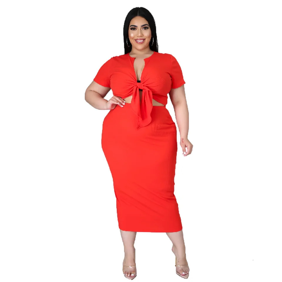 Plus Size Arrival Fashional Womens Top and Skirt Suit Big V Neck Short Sleeve Casual ansd Set For Women 241220