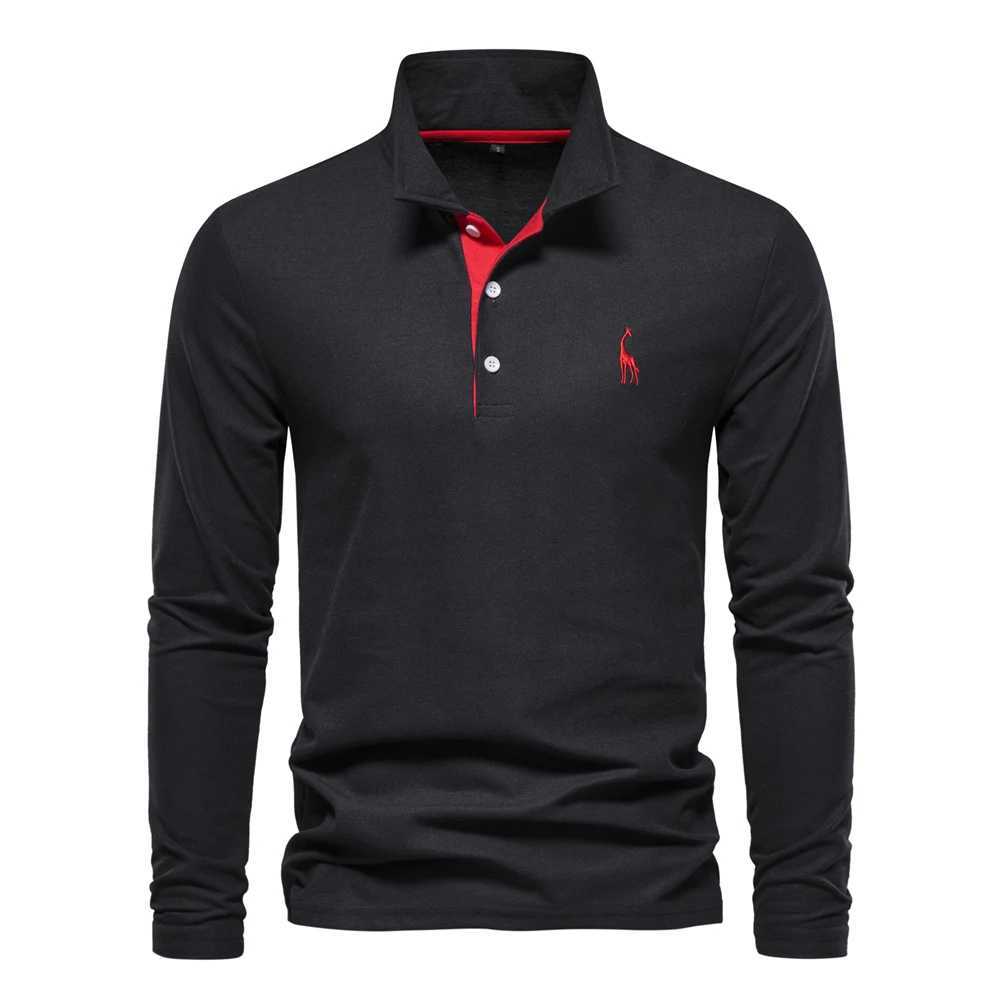 Simple Solid Color Print Mens Polo T Shirt Daily Business Casual Golf Clothing Fashion Lapel Long Sleeved Tops Autumn Loose TeeXJ241225