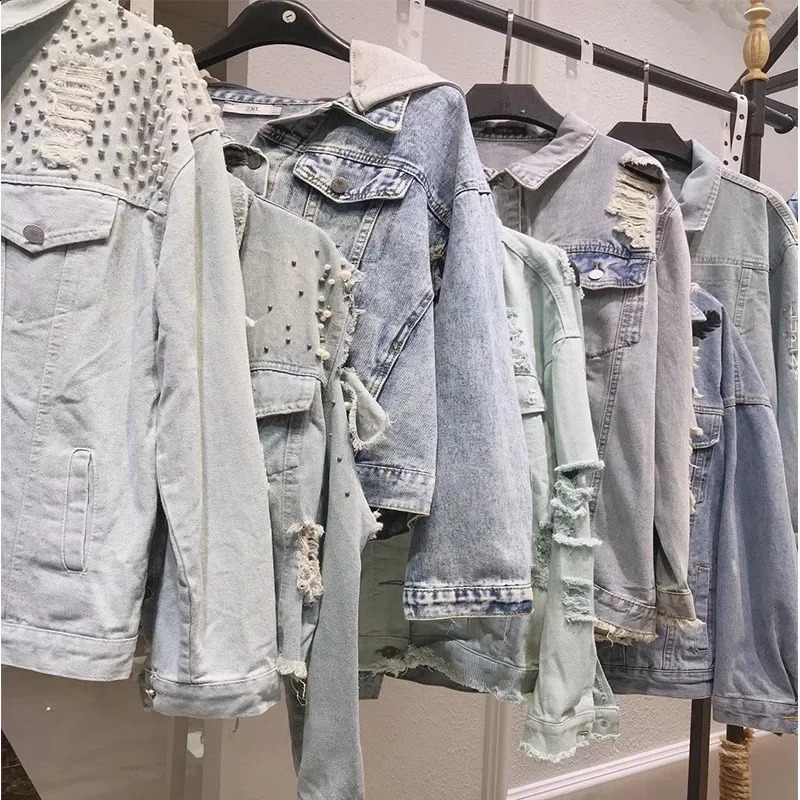 Style Denim Jacket For Women Loose Fit Plus Size Embroidery Diamond Stitching Korean Version Autumn Season Clothing 241223