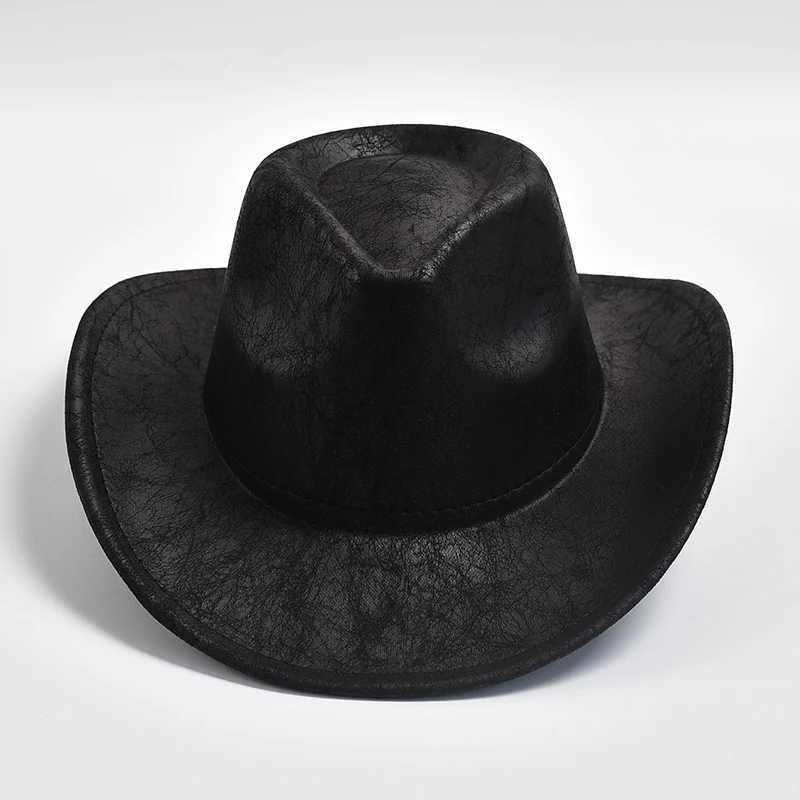 New Western cowboy hat faux leather vintage gentleman jazz hat mens jazz hat Panama cowboy hat Sombrero Hombre W241225