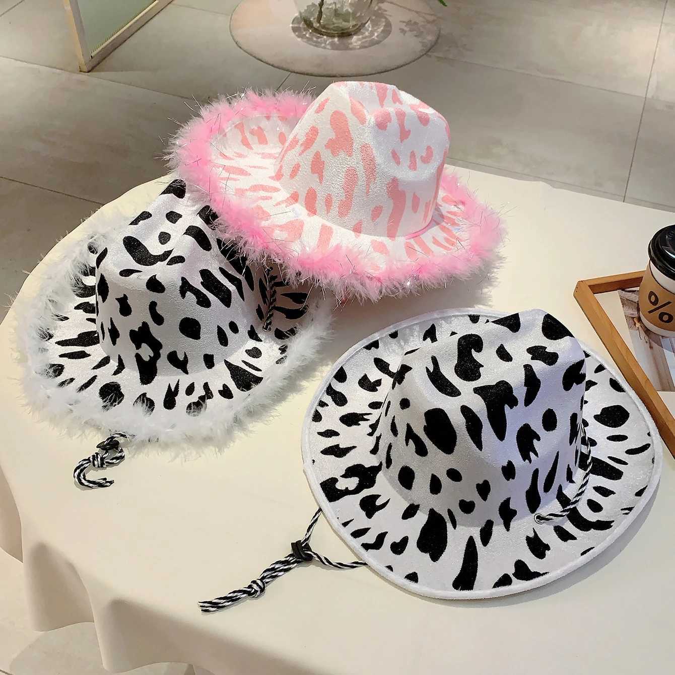 KAMMPT Western Design Pink Cowboy Hat Womens Performance Rope Fancy Dr Hat Fashion Feather Decoration Travel Outdoor Hat W241225