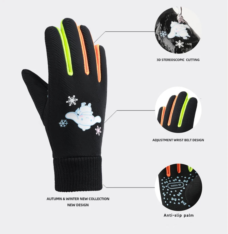 510 Years Childrens Winter Gloves SkinFeel Warmed Lined Mittens Kids Boys Girls Cute Cartoon Outdoor NoSlip Riding 241225