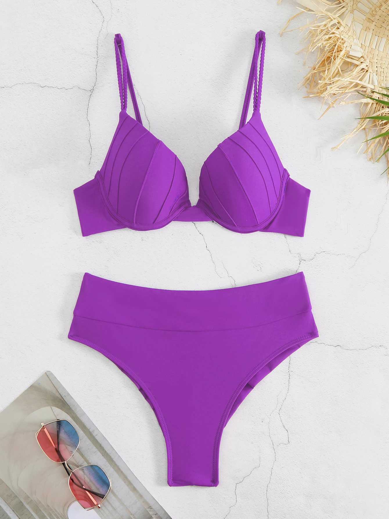 Cheap push up bikini womens swimsuit solid apron womens swimsuit retro womens swimsuit high waisted Biquini swimsuitW241225
