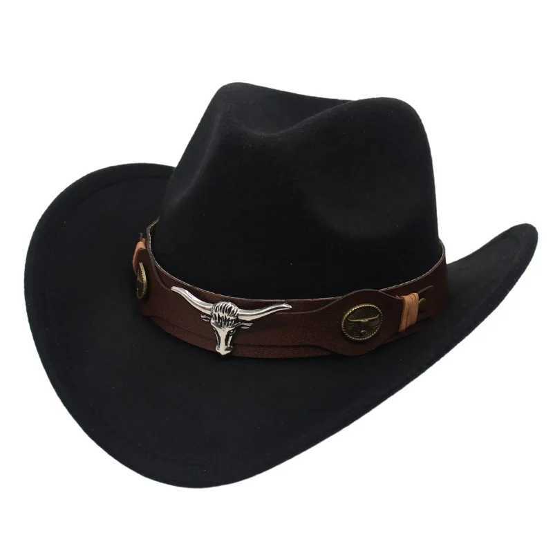 Western cowboy hat Xizang style top lady hat roll Brim cowboy girl C jazz Fedora hat Felt C ethnic women children W241225