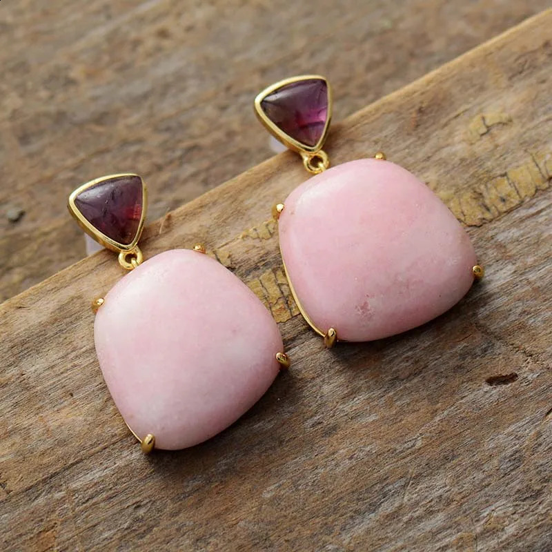 Chic Hyperbole Earrings Bold Fashion Stud Earring Pink Jaspers Apatite Blue Stones Teengirls Jewelry Bijoux Wholesale 241226