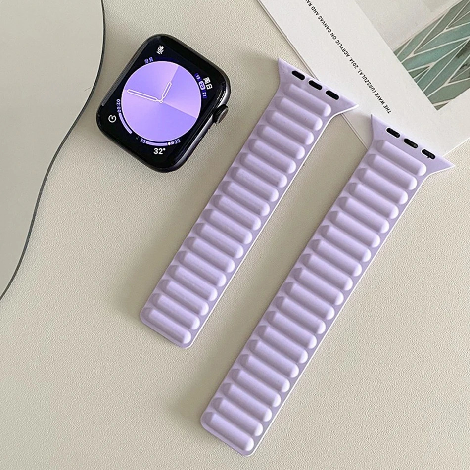 Lavender Purple Nylon Magnetic Silicon Strap For Watch Band S10 9 8 7 6 SE 38/40/41/42/44/45/46/49mm Bracelet 241220