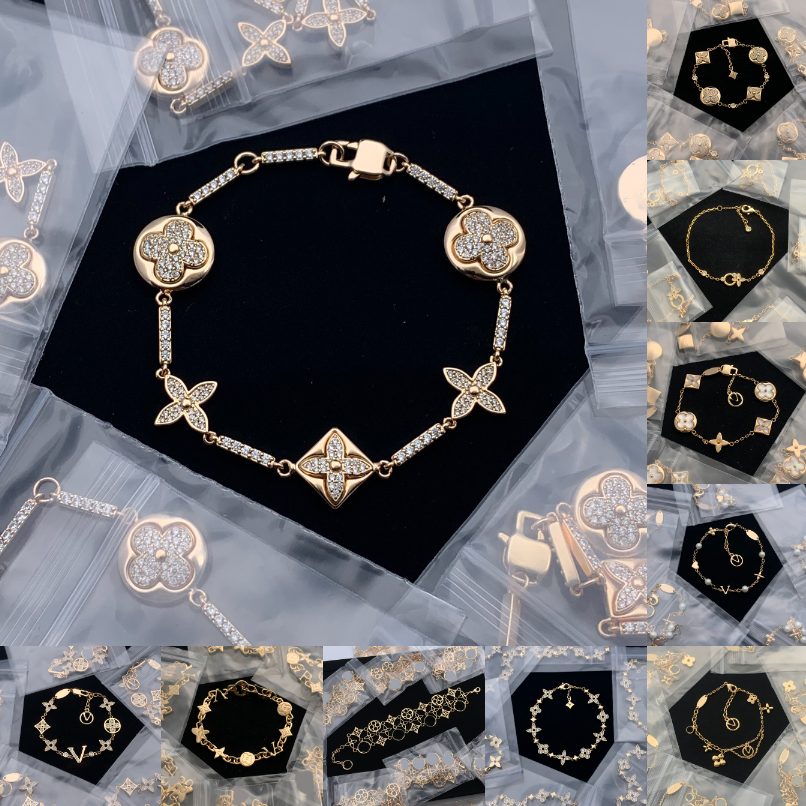 Designer Bracelet Luxury Flower Letter Charm Bracelet Rose Gold Plated Chain Bracelets Crystal Clover for Women Men Classic Fashion Diamond Jewelry Lover Gift