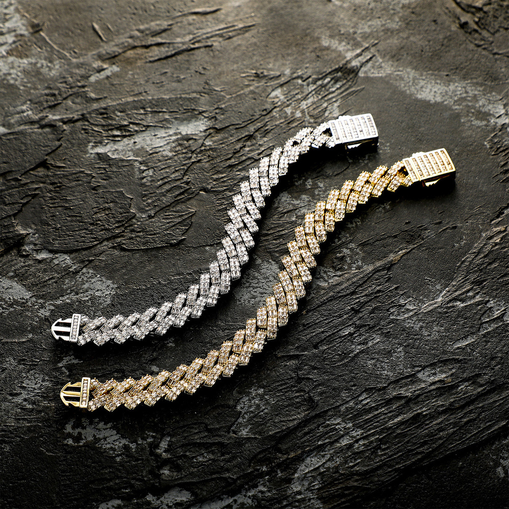 15mm Full Iced Out Diamond Cuban Chain Bracelet Hip Hop Fashion Mens14k Gold Curb Chain Neck Jewelry Golden Miami Rapper Gifts Bijoux Pulsera Hombre C