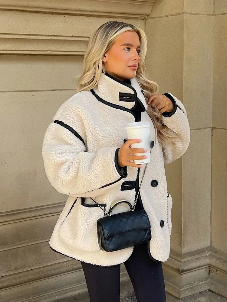 HH TRAF 2024 Woman Fashion High Street Thick Coats Solid ONeck Long Sleeves Single Breasted Winter Warm Jackets Trendy 241225