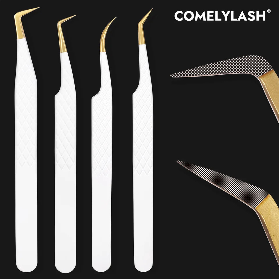Comelylash Fiber Tip 90 Degree Lash Tweezers for Eyelash Extensions Precision Grip Mega Volume Lash Tweezers 241223
