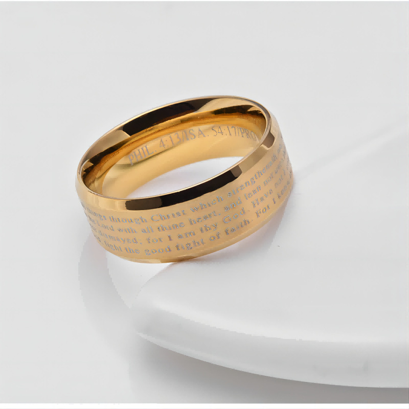 Titanium Steel Engrave Cross Scripture Ring for Men Women Bible Cross Ring Mens Religious Stainless Steel Ring Jesus Tattoo Christianity Cross Letter 