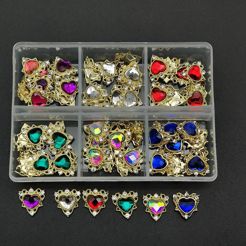 1Box 3D Nail Rhinestones Heart/Planet Nail Charms Jewelry Glass Luxe Nail Parts Diamond Crystal Nails Art Decoration Accessories 241226