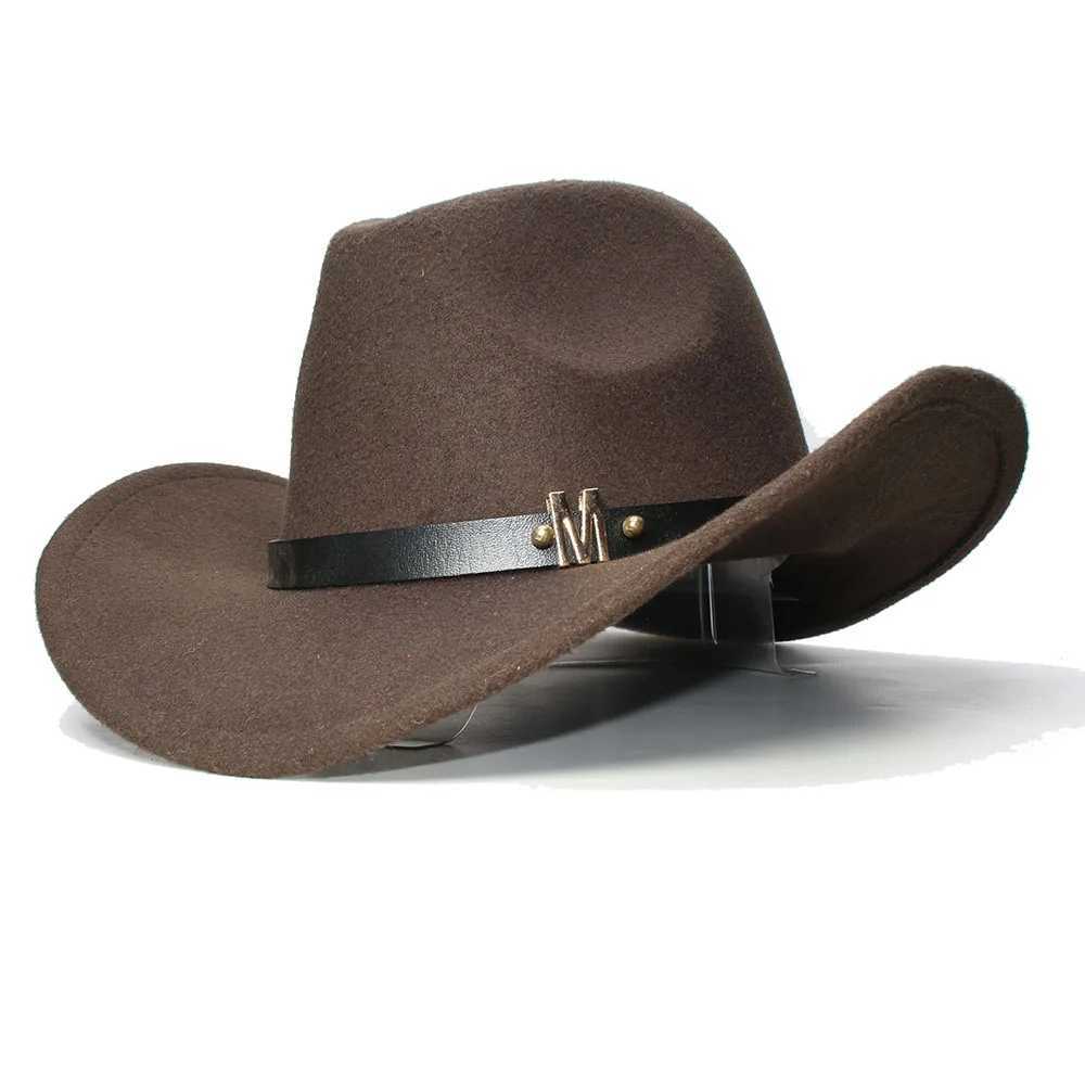 Large size 61CM vintage womens wool wide Brim denim western denim girl bowling hat Fedora C M letter leather strap W241225