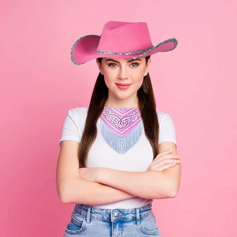 Cowboy hat and scarf for girl Fancy Dr Party sun hat glitter Western dance C performance costume cosplay props W241225