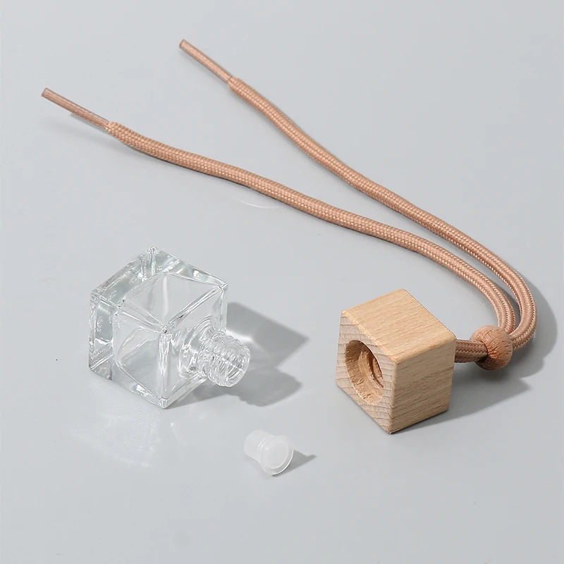5/10 Pcs10ml Square Wooden Cap Essential Oils Clear Glass Car Hanging Diffuser Perfume Bottles With Free FunnelDropper 241225