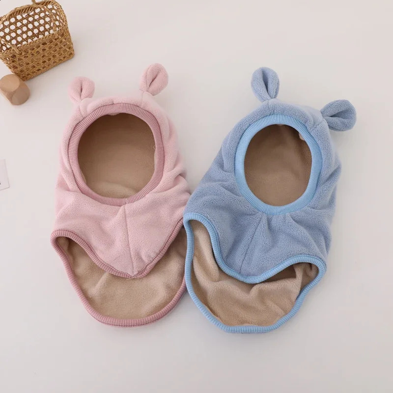 Winter Cartoon Bear Ear Baby OnePiece Hat Kids Warm Protection Cap for Boy Girl Windproof Hood Beanies Plush Balaclava 241225