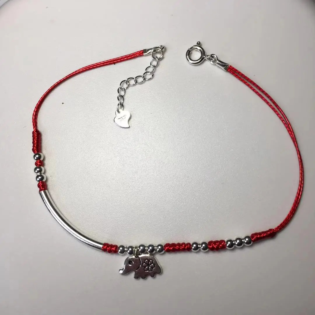 Elephant 925 Sterling Silver Womens Anklets Jewelry Charm Lucky Rope Handmade Ankle Bracelet Red Thread Foot Chain Anklet 241226