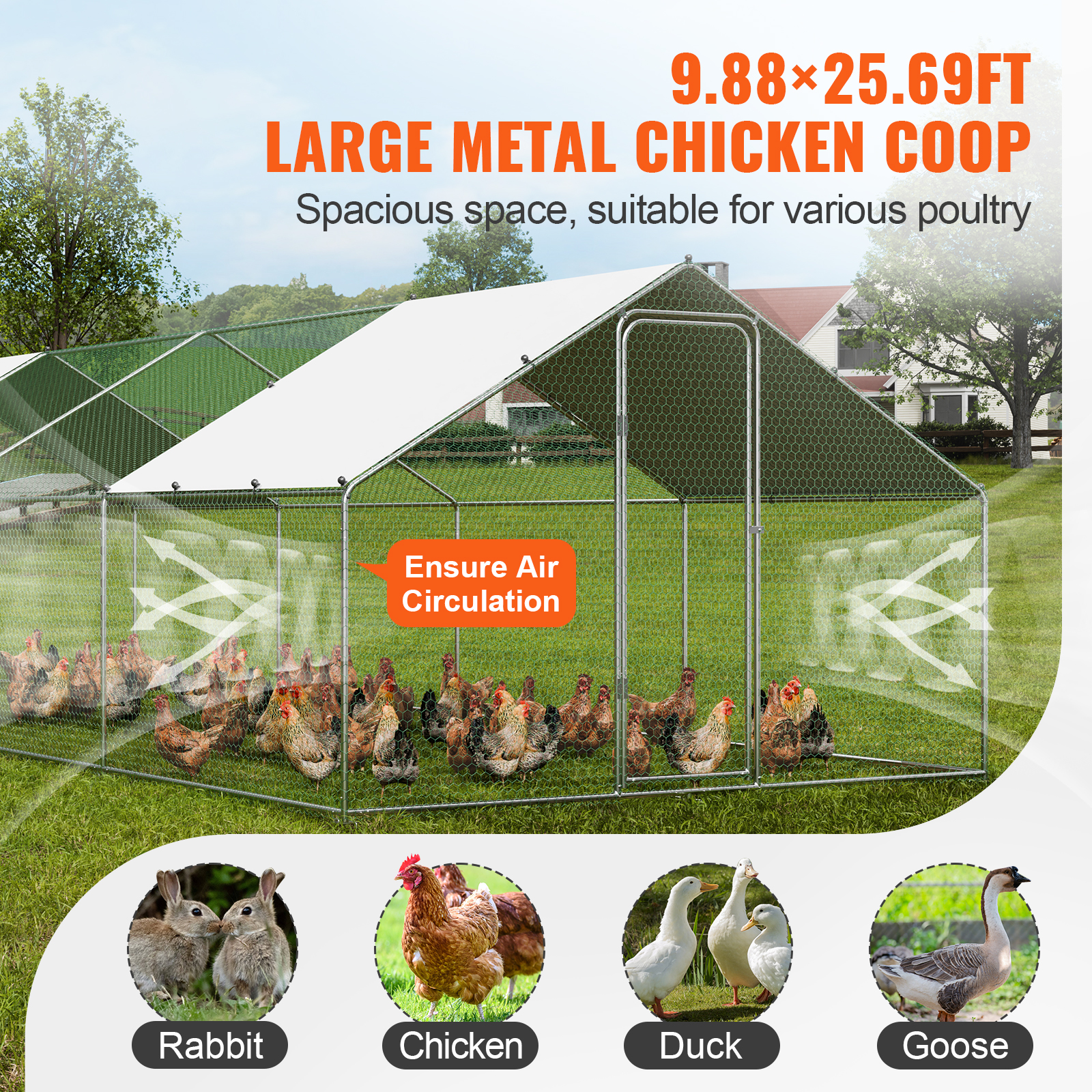 VEVOR Large Metal Chicken Coop Walk-in Chicken Runs for Yard Spire Hen for Outdoor Backyard Farm Duck Rabbit Cage Poultry Pen