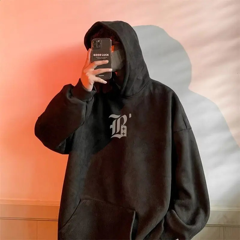 Buckskin sweatshirt men autumn and winter American style heavyweight retro high street tops trendy loose hooded pullover 241224