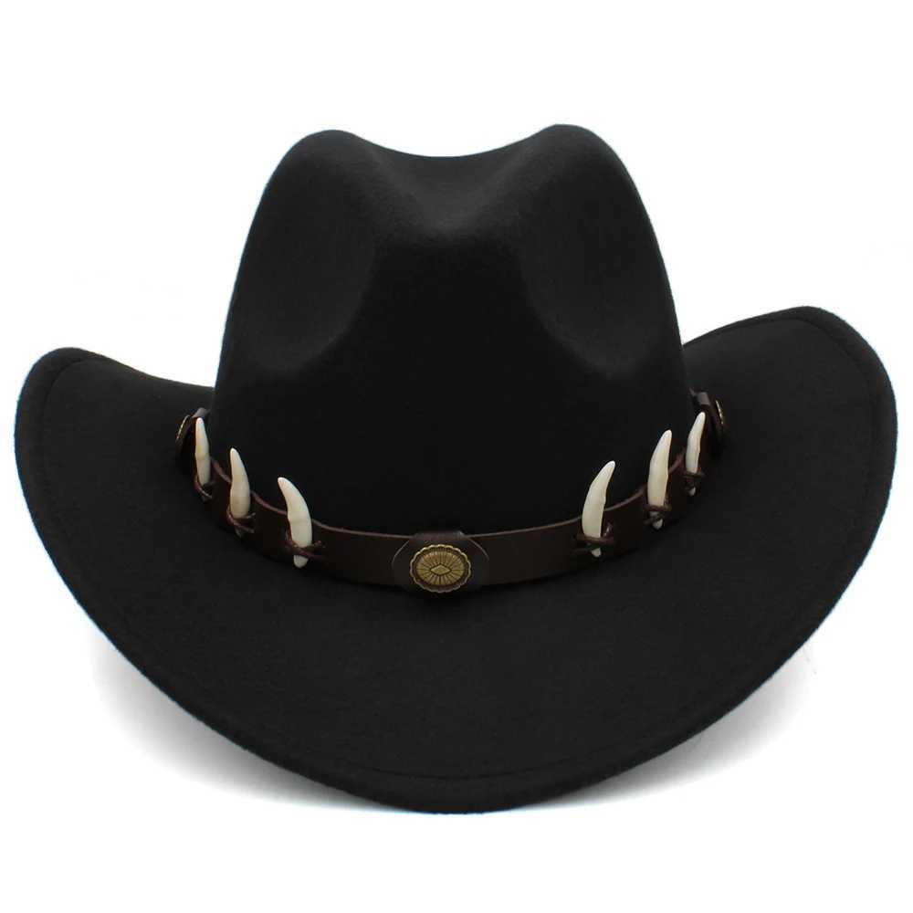 3-Size Parents Children Boys and Girls Western Cowboy Hat Width Brim Panama Sunhats Wolf Teeth Fedora Cs Trilby Sombrero Party W241225