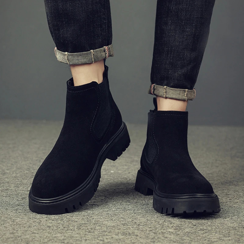 British Cow Suede Platform Boots for Men Fashion Softsoled ner Nonslip Autumn Winter Casual Man Ankle Shoes 241225