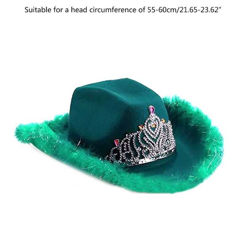 Shiny Tinsel Decorative Womens Cowboy Hat Breathable Cowboy Hat with Feather Curled Brim Felt C Direct Shipping W241225