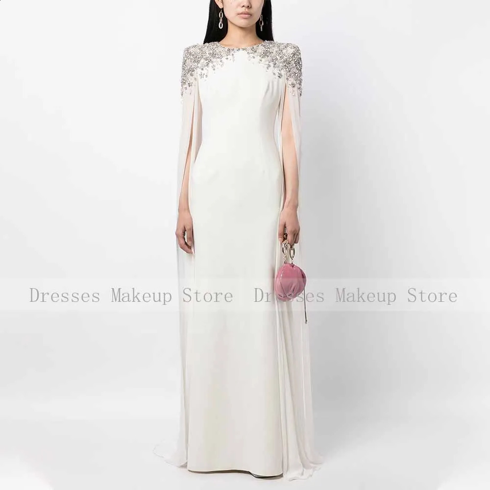 Light Sky Blue Wedding Party Dress Crystal Clock Sleeves O Neck Evening Dresses for Women Mermaid/Trumpet Evening Gowns 241223