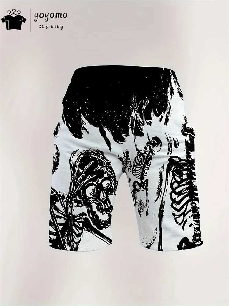 Fashionable skull print summer mens shorts drawstring mens pants casual mens fitness shorts breathable mens pants W241226