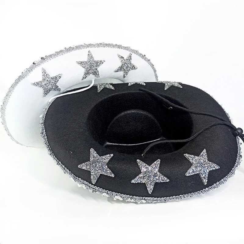 Pentagram Cowboy Hat Star Glitter Birtay Party Hat Cowboy Hat Female Performance Hat Adult Party Hat Cosplay W241225