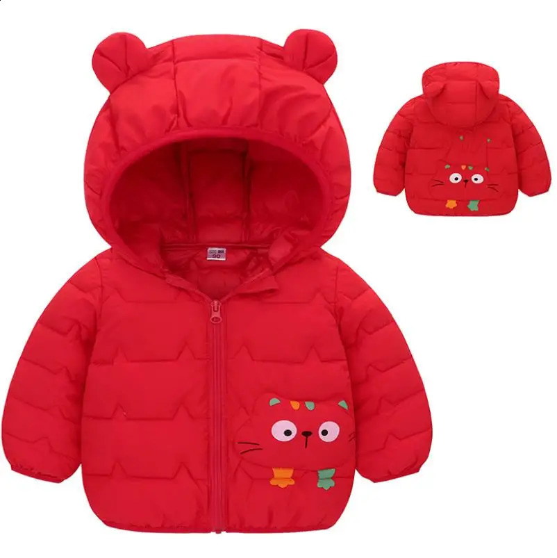 Winter Baby Down Cotton Jacket Fashion Cute Cartoon Coat Boys Girls Hooded Warm for Childrens Outerwear 05y 241225