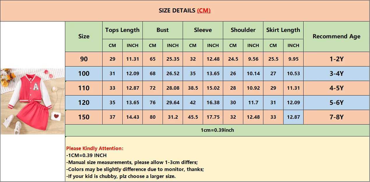 Clothing Sets 2PCS Children Girls Clothes Set Baseball Long Sleeved Overcoat+Short Skirt Fashion Western Style Design Suit Kids Girl 1-8 YearsY241225Q