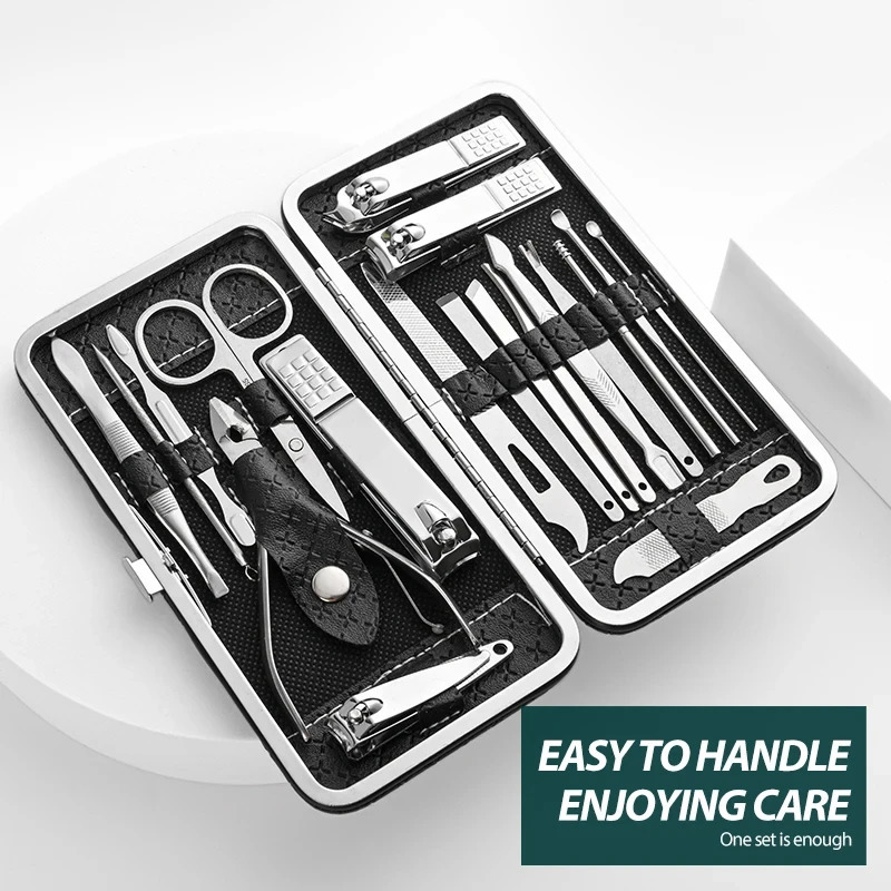 19-Piece Modern Personal Care Kit with Stainless Steel Nail Clippers Ear Tweezers - High Carbon Steel Straight Blade Nail File 241225