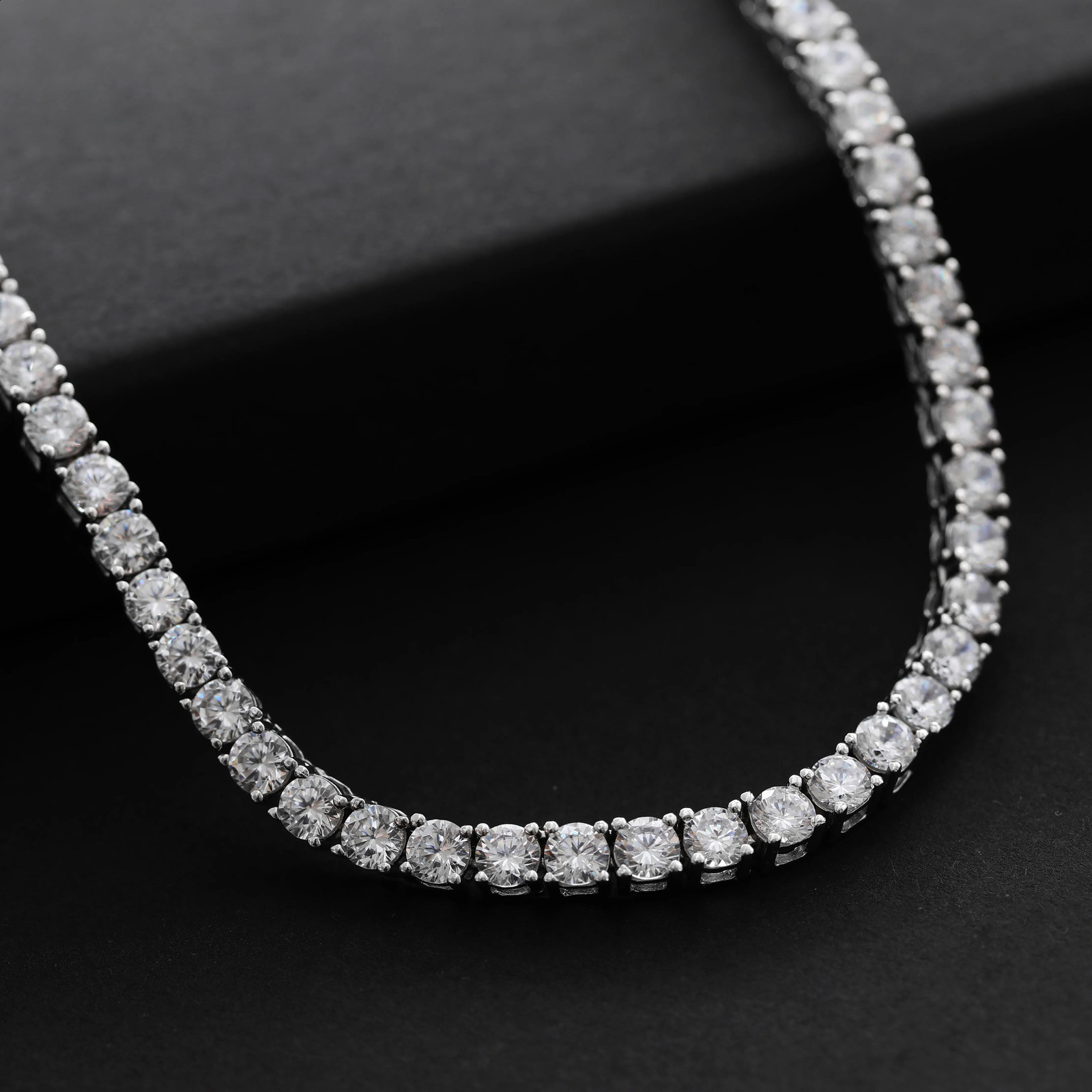 OEVAS 100% 925 Sterling Silver Full 3mm4mm y High Carbon Diamond Tennis Chains Necklace Sparkling Party Fine Jewelry Gifts 241226