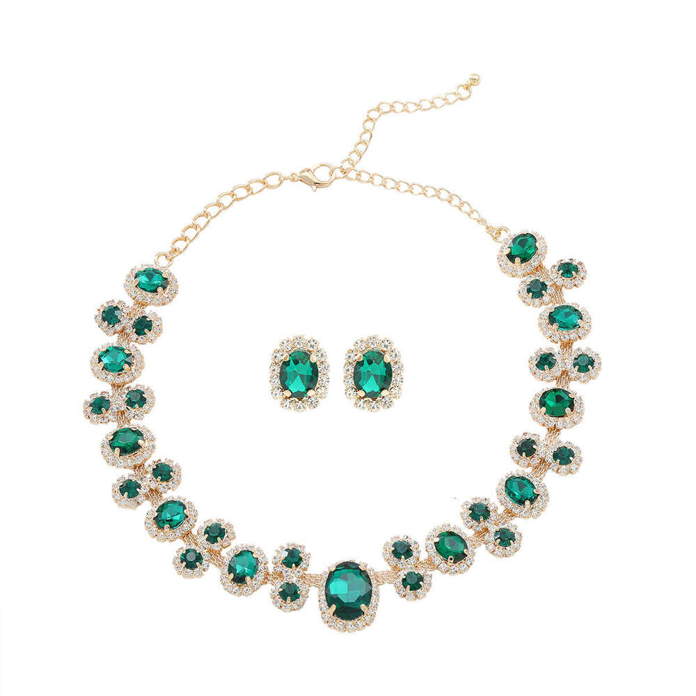 New Light Luxury Fashion Necklace Earrings Water Diamond Jewelry Set for Women's Trendy Accessories