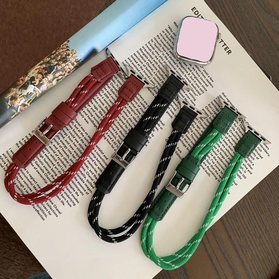 Fashion Nylon Rope Strap For Watch Band S10 9 8 7 6 SE 5 4 38/40/41/42/44/45/46/49mm Double Circle Bracelet 241220
