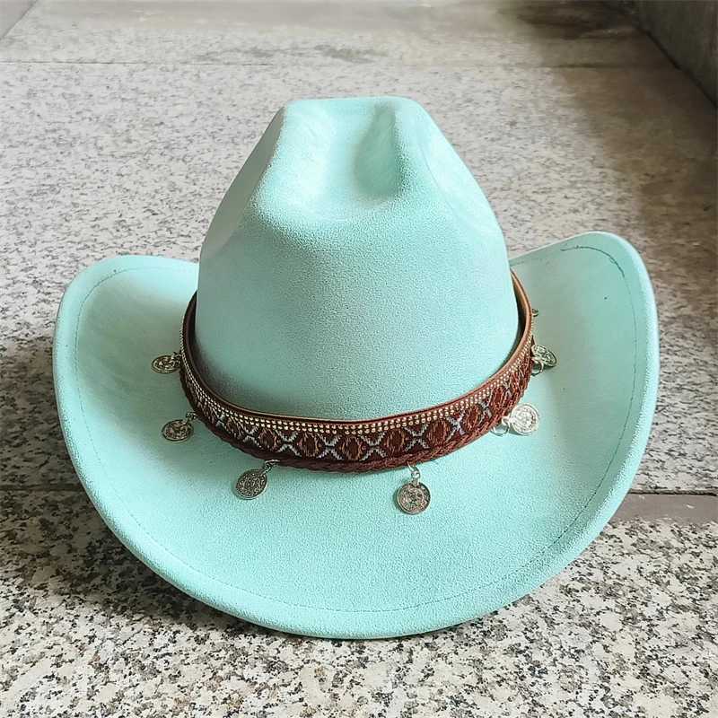 Suede Cowboy Hat Mens Belt Womens Winter New Double sided Convertible Western Cowboy Hat Retro Hat Wholesale Sombrero Vaquero Mujer W241225