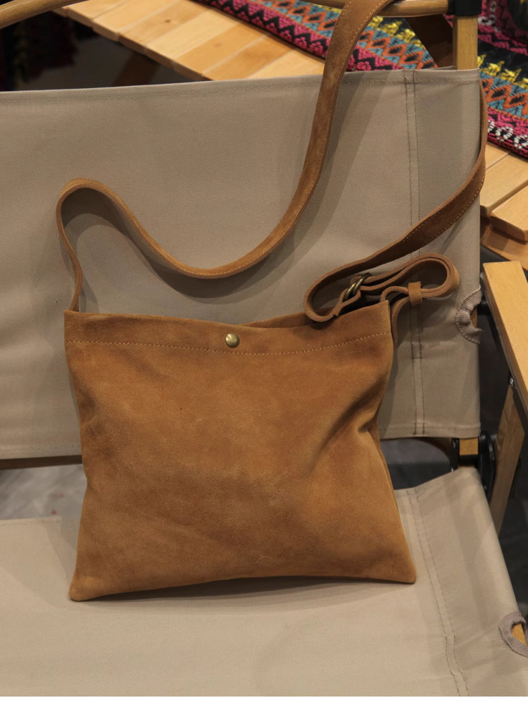 Head layer cowhide suede unisex shoulder small crossbody soft bag casual Japanese style martingale simple