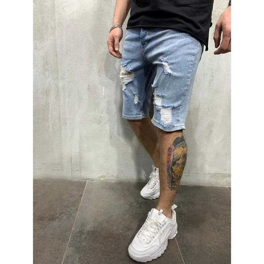 2024 mens summer ripped jeans fashionable denim shorts mens high stretch streetwear mens short jeans slim fit shorts W241226