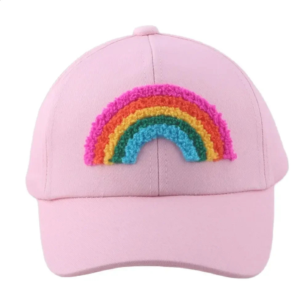 Cute Style 2 To 7 Years Kid Pink Hat Girls Rainbow Baseball Cap Sun Protection Summer Beach Vacation 241226
