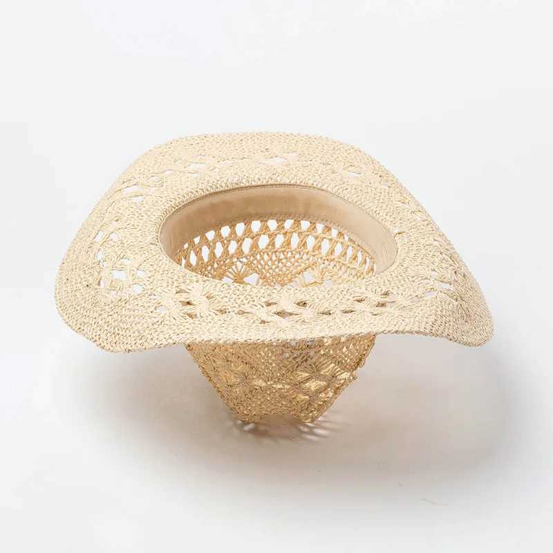 Cowboy Summer Mens Hat Western Hollow Handmade Str Jazz Sun Hat Beach Womens Cowboy Girl C Hot Pink Solid Sombrero Hombre W241225