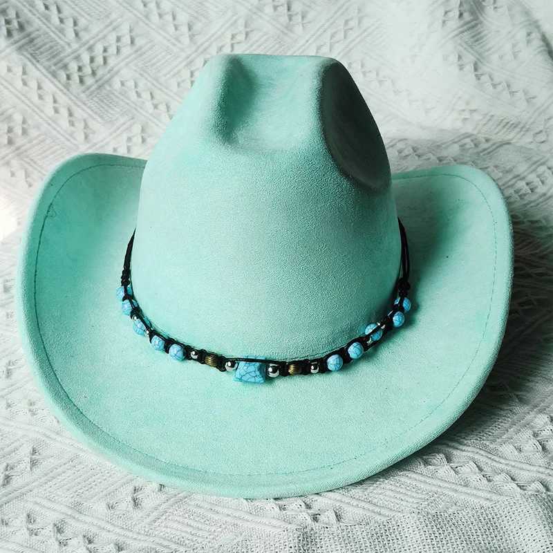 Suede Cowboy Hat Mens Winter Womens Winter New Belt Western Cowboy Hat Solid Retro Hat Wholesale CS Sombrero Vaquero Mujer W241225