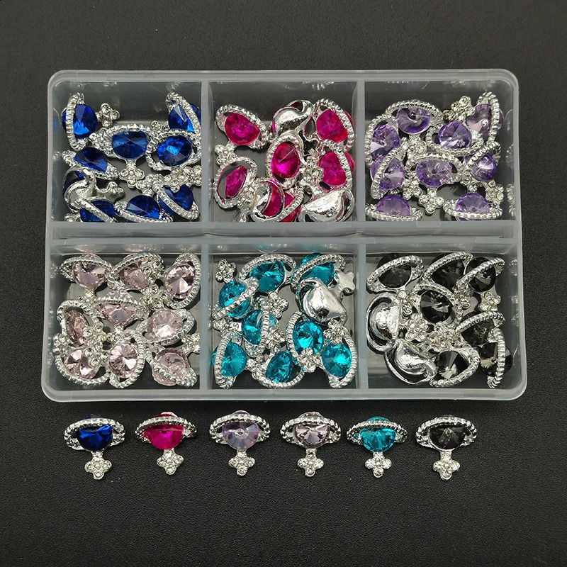 1Box 3D Nail Rhinestones Heart/Planet Nail Charms Jewelry Glass Luxe Nail Parts Diamond Crystal Nails Art Decoration Accessories 241226