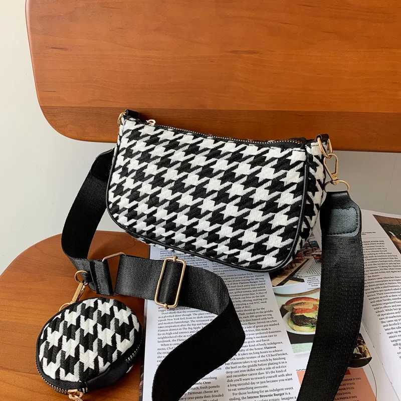 Female Vintage Plaid Printing Shoulder Bags with Mini Round Purse Pendant Women Bags Casual Small Crossbody Bags 2pcs CompositeXJ241225