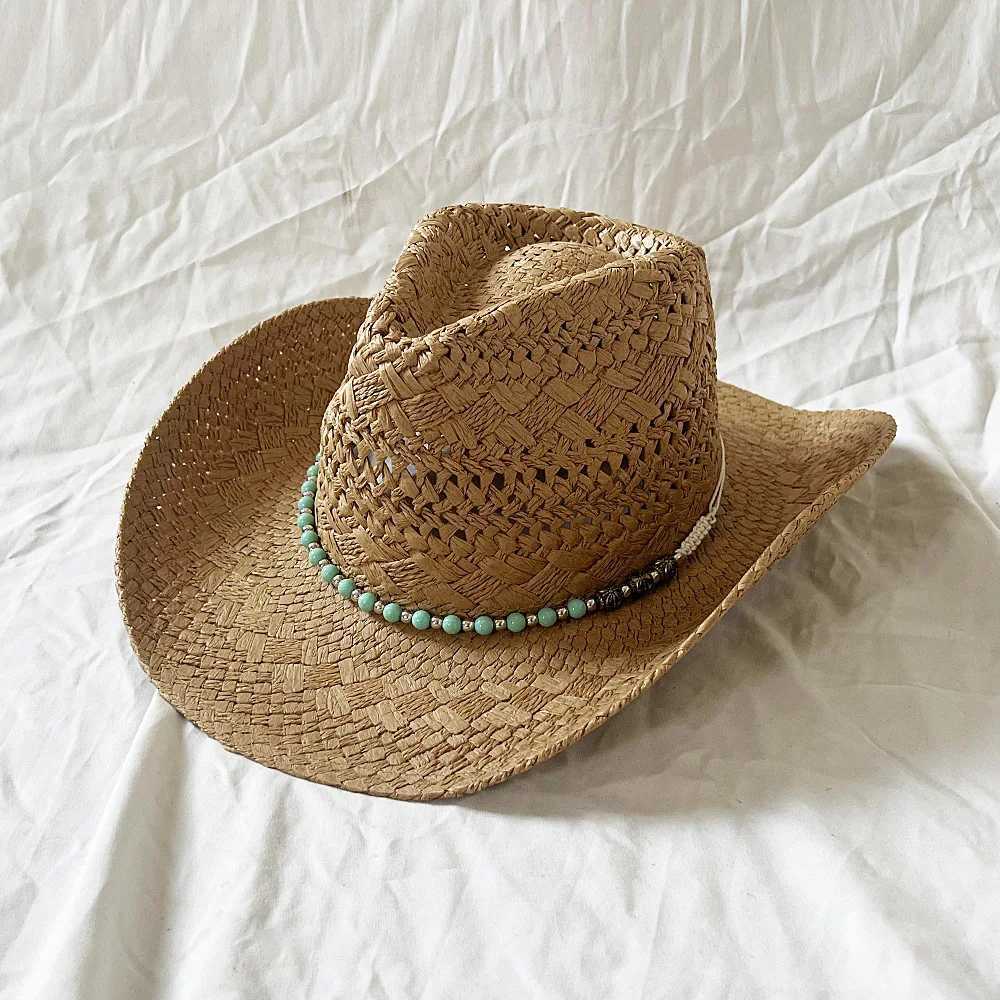 Summer Beach Holiday Str Hat Vintage Handmade Womens Bohemian Hollow Cowboy Hat Shell Bead Sun Hat Fishing C W241225