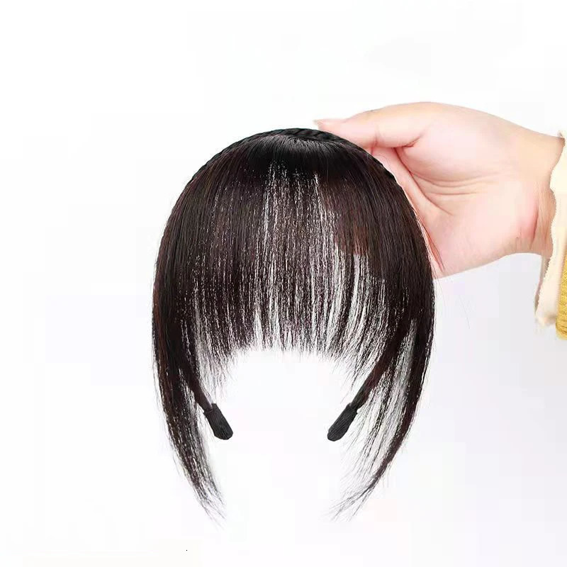 Synthetic Fake Bangs Hair Neat Fringe Bands with Double Row Braids Headband Heat Resistant Bangs In Hair Extensions Hairpieces 241225